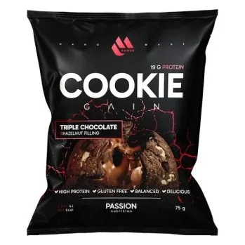Passion Nutrition MPower Cookie Gain 75 g - Tři druhy čokolády/lískooříšková náplň + Sleva 3 % pro registrované