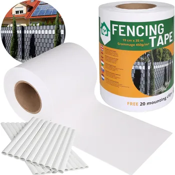 zahradní zástěna Oplocení Stínící panelové pásy UV ochranná fólie na plot 1x 9 Cm x 35m 450g/m2 klipy bílá