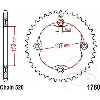 Řetězová sada pro motocykl Zadní rozeta JT R1760.38 38 zubů, rozměr 520