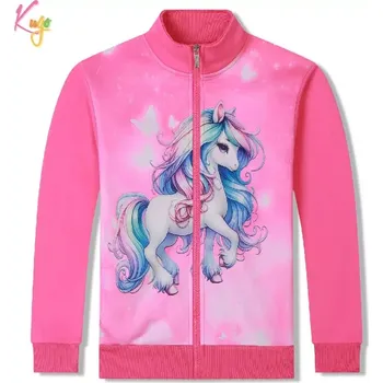 Dívčí mikina Teplá dívčí mikina Kugo PT2503 tmavě růžová (Dívčí mikina na zip s poníkem)