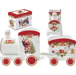 Easy Life CHRISTMAS MEMORIES porcelánový vánoční vláček perníček, Santa u vánočního stromku a dárky