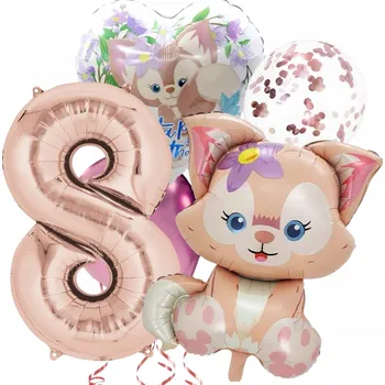 Balónek Sada narozeninových BALÓNKŮ Liška LinaBell Srdce Konfety Rose gold ČÍSLICE 8