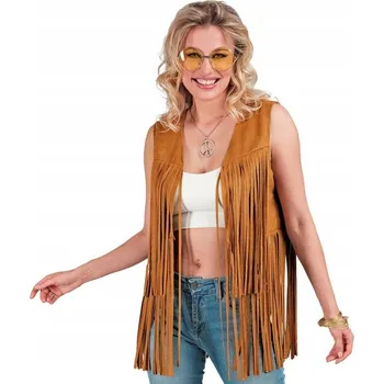 Karnevalový kostým Vesta hippie, kostým, hnědá s třásněmi, hippie, 70. léta, XXL
