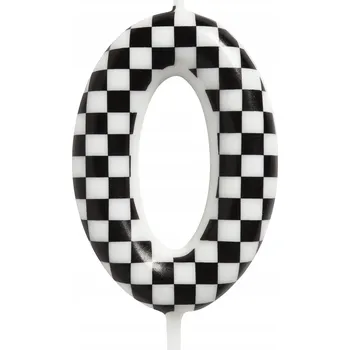 Dortová svíčka Narozeninová svíčka číslice "0" – šachovnicový vzor, závodní motiv.