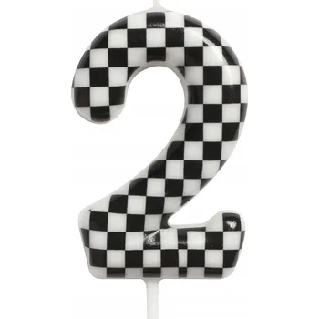 Dortová svíčka Narozeninová svíčka číslice "2" – šachovnicový vzor, závodní motiv.