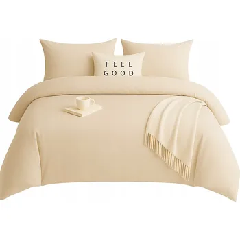 Povlečení Povlečení 200x220 Mikrovlákno + 2 Povlaky na polštáře Sada na zip – světle béžová