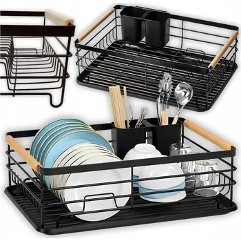 Organizace kuchyně Odkapávač na nádobí More&Deco kovový černý jednopatrový 43x32x14 cm