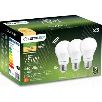 Žárovka 3x LED žárovka E27 A60 10W = 75W 1055lm 3000K Teplá bílá 260° LUMILED