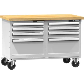 Dílenský stůl Mobilní pracovní stůl 1200 x 700 mm, nosnost 340 kg, 8 x zásuvka, barva šedá RAL7035