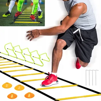 Žebřík Koordinační tréninkový žebřík až 6 m + Kužely / Hříbky 10 Ks. Pro fotbalisty