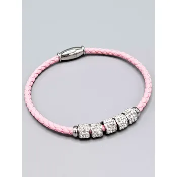 Náramek Distribuce - Dárky, šperky, minerály - K. Vlasáková Náramek kožený se zdobenými korálky - růžový 18.5 cm