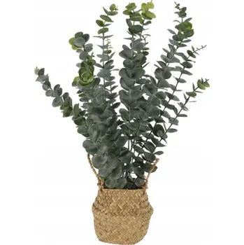 umělá květina UMĚLÁ ROSTLINA V JUTOVÉM KOŠÍKU EUKALYPTUS ZELENÝ 50 cm DEKORACE