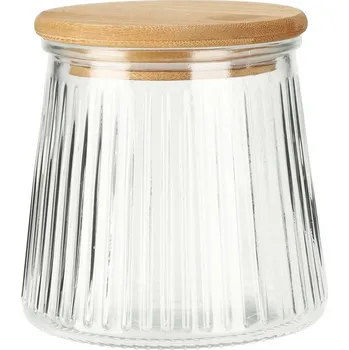 Dóza na potraviny Skleněná dóza s bambusovým víčkem a žebrováním 680 ml, čirá