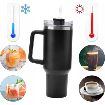 VELKÝ, ROBUSTNÍ TERMOHRNEK TERMOSKA S UCHEM 1L OCELOVÝ ČERNÝ