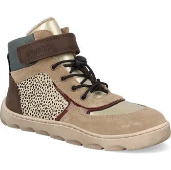 Dívčí zimní obuv Barefoot dětské zimní boty Develab - Elastic+Velcro WR Taupe hnědé Velikost: 29