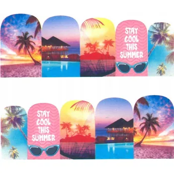 Samolepky na nehty - vodní obtisky, barevné letní vzory BN-1703