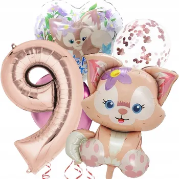 Balónek Sada narozeninových BALÓNKŮ Liška LinaBell Srdce Konfety Rose gold ČÍSLICE 9