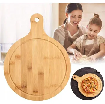 Bambusové prkénko na pizzu, servírovací tác s rukojetí 30x43 cm