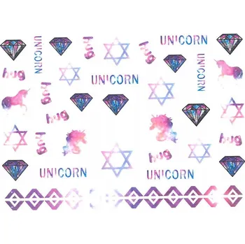 Samolepky na nehty - vodolepky, barevné vzory jednorožců BN-638