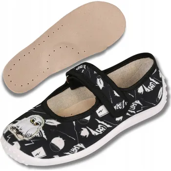 Dívčí bačkory Černé papuče Hedwiga, přezůvky pro dívky na suchý zip do školky, velikost 26 EU