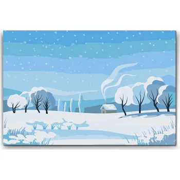 Malování podle čísel - Zimní krajina 3 Velikost: 40x60cm, Rámování: Pouze srolované plátno