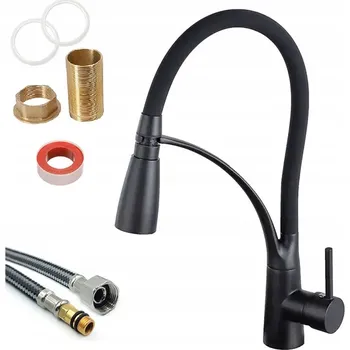 Vodovodní baterie KUCHYŇSKÁ BATERIE STOJÍCÍ ČERNÁ FLEXIBILNÍ OHYBNÁ DVOUFUNKČNÍ VÝPUST