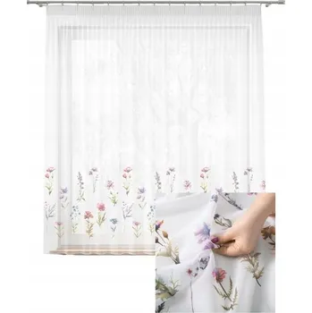 Záclona Záclony Voál Do Kuchyně Obývacího Pokoje Záclona Woalowa Krátká Květiny S Páskou š540x100