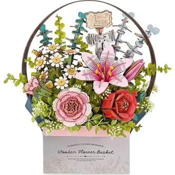 ostatní stavebnice RoboTime 3D dřevěná skládačka Košík s květinami