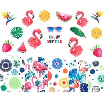 Samolepky na nehty s akvarelovými vzory a barevnými Plameňáci BN-917