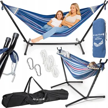 Houpací síť HAMAKA SE STOJANEM ZAHRADNÍ DVOJMÍSTNÁ XXL SILNÁ NOSNOST 200 KG