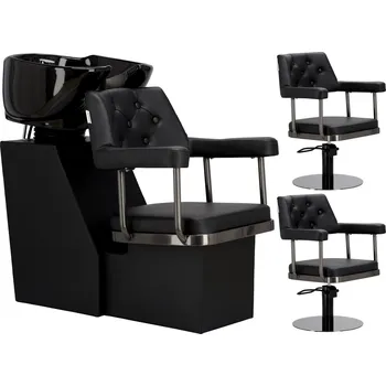 Kadeřnické křeslo Ezra Sada kadeřnická myčka a 2x hydraulické otočné kadeřnické křeslo do kadeřnického salonu myčka pohyblivá keramická mísa armatura baterie sprcha 1-ZF-042002-BP