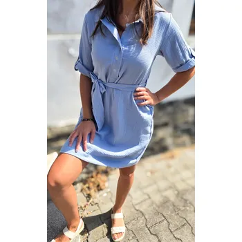 Dámské šaty Kulišárny Mušelínové košilové šaty POWDER BLUE VELIKOST: 48