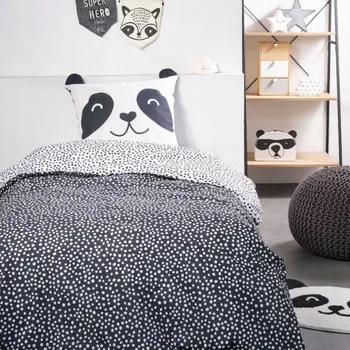 Povlečení POVLEČENÍ BAVLNĚNÉ POVLEČENÍ PRO DĚTI ČERNÉ ZVÍŘÁTKA PANDA 200 X 140 CM