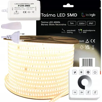 LED páska SADA LED pásek SMD 230V 5m 4000K BÍLÁ NEUTRÁLNÍ + STMÍVAČ DÁLKOVÝ OVLADAČ RF IP67