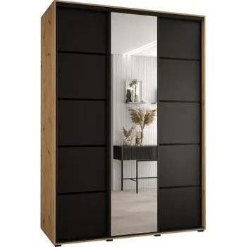 Šatní skříň Šatní skříň s posuvnými dveřmi a zrcadlem DAVOS 5, 170cm | DUB Artisan/černá/černé pojezd