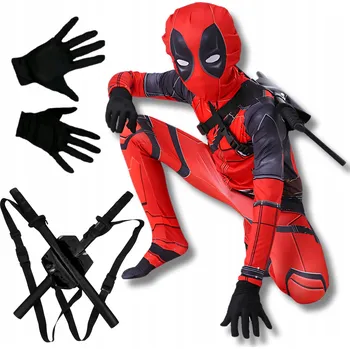 Karnevalový kostým KOSTÝM DEADPOOL S 2 MEČI PRO DĚTI PŘEVLEK DEADPOOL KOSTÝM VELIKOST 110