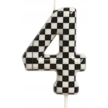 Dortová svíčka Narozeninová svíčka číslice "4" – šachovnicový vzor, závodní motiv