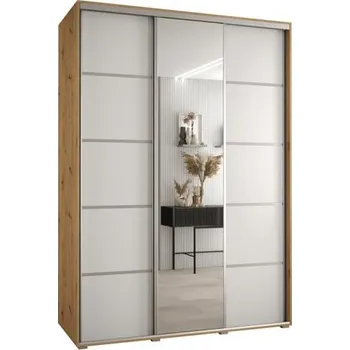 Šatní skříň Šatní skříň s posuvnými dveřmi a zrcadlem DAVOS 5, 180cm | DUB Artisan / bílá / stříbrné