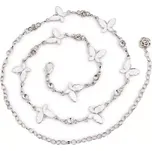 Ozdobný dámský kovový stříbrný pásek s motýlky Bílý