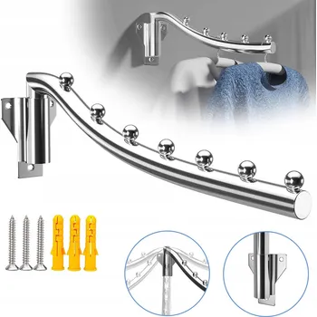 Věšák SKLÁDACÍ VĚŠÁK NA OBLEČENÍ, MONTÁŽ NA ZEĎ, 7 HÁČKŮ, OTOČNÝ O 180°