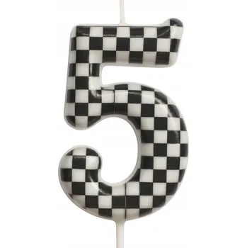 Dortová svíčka Narozeninová svíčka číslice "5" – šachovnicový vzor, závodní motiv.