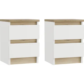 Konferenční stolek SADA 2 KS BÍLÝCH NOČNÍCH STOLKŮ S ODSTÍNEM DUBU 30x28 CM, STOLKY SE 2 ZÁSUVKAMI