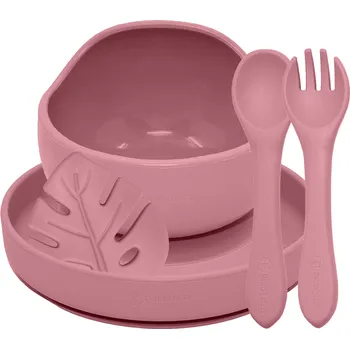 dětská jídelní sada PETITE&MARS Set jídelní silikonový TAKE&MATCH 4 ks Dusty Rose 6m+