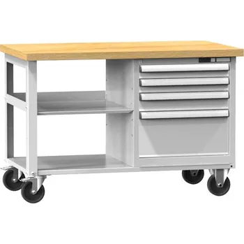 Dílenský stůl Mobilní pracovní stůl 1200 x 700 mm, nosnost 380 kg, 1 x police, 4 x zásuvka, barva šedá RAL7035
