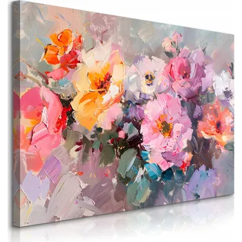 Obraz OBRAZ NA PLÁTNĚ DO OBÝVÁKU JÍDELNY MALOVANÉ LUČNÍ KVĚTINY PŘÍRODA 100x70