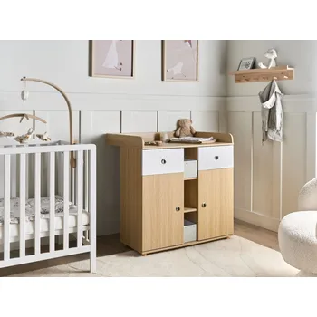 Komoda Komoda s přebalovacím pultem světle hnědá dřevotříska borovice s policemi a zásuvkami úložný nábytek dětský pokoj Beliani