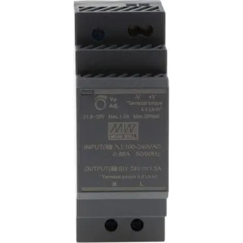 spínaný zdroj MEAN WELL Spínaný Napájecí zdroj na lištu DIN, počet výstupů: 1, výstup: 24V dc, 1.5A, vstupní: 85 → 264 V ac,