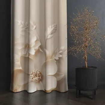 Závěs Dekorativní závěs krémový s květinovým vzorem Šířka: 160 cm | Délka: 250 cm