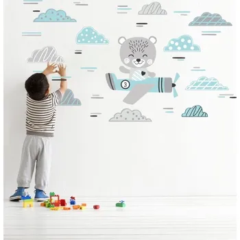 Samolepící dekorace Samolepka na zeď s kachnou v letadle v modré barvě