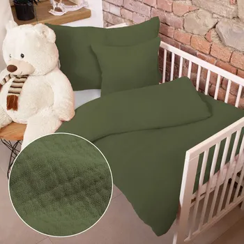 Povlečení Dětské mušelínové povlečení do postýlky Nature MSN-022 Tmavé olivově zelené Do postýlky 90x140 a 40x60 cm